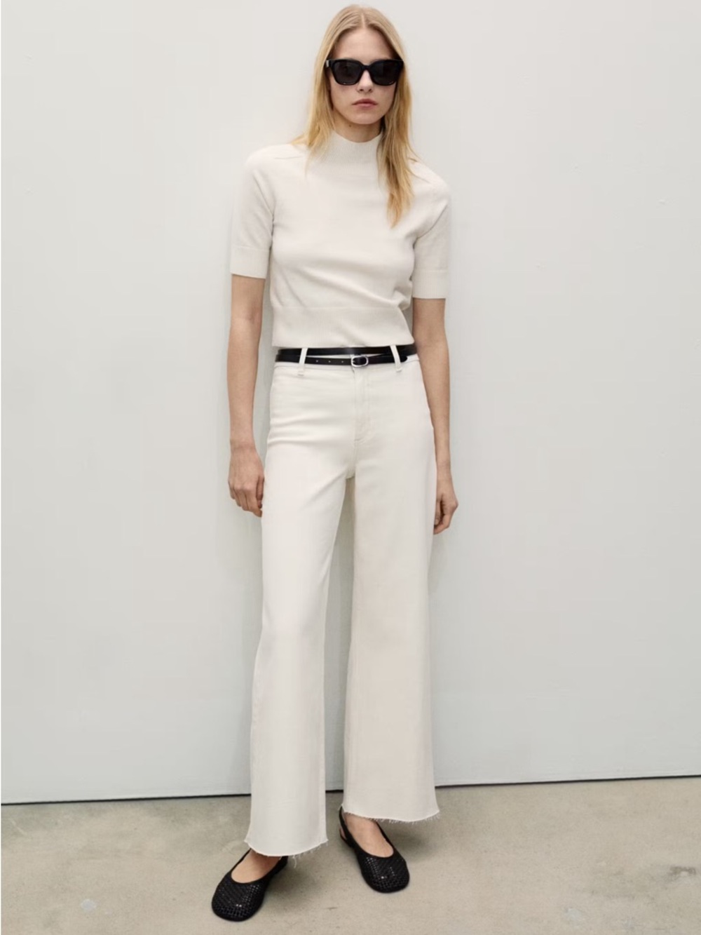 Mango Culotte Jeans Cream High Waist Wide Leg Crop Raw Hem Size 6 NWT